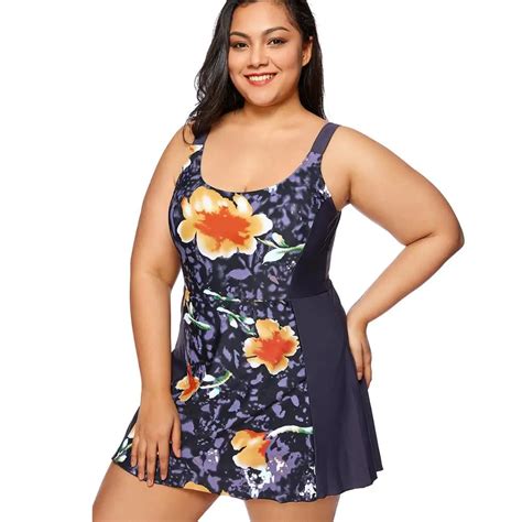 Womens Modest Swimdress Plus Size One Piece Swimsuit Skirted Swimwear