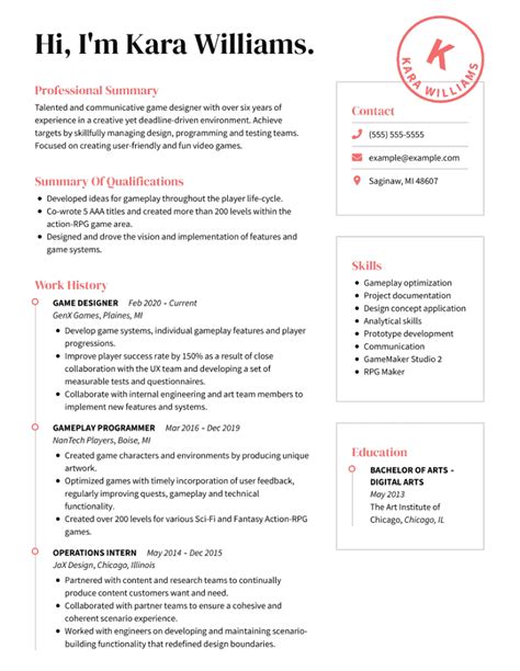 Fantastic Game Design Resume Examples For