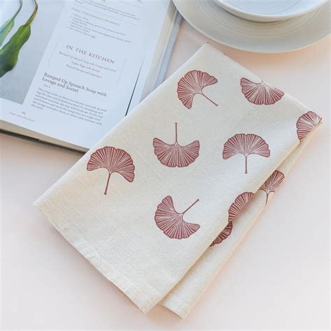 Ginkgo Leaf Tea Towel Hand Printed On Flour Sack Cotton