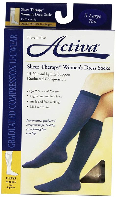 Activa Sheer Therapy Womens Dress Socks 15 20mmhg Tan Xlarge 1 Pair Each