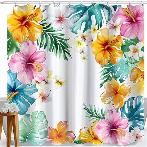 Exotic Tropical Floral Watercolor Shower Curtain Vibrant Hibiscus