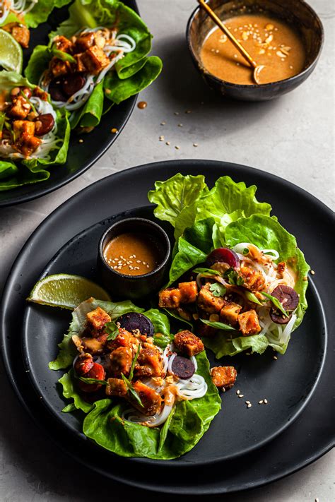 Peanut Tofu & Carrot Lettuce Wraps - Crumbs & Caramel