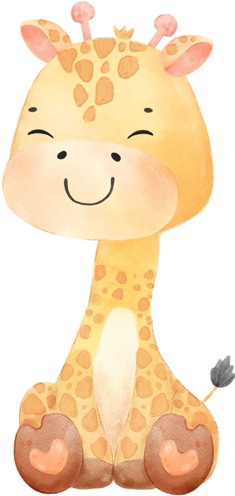 Watercolour Cute Happy Baby Giraffe Animal Cartoon Hand Drawn 22056579 Png