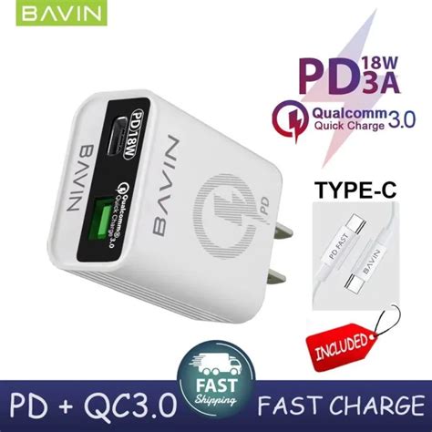 Bavin Pc W Pd Qualcomm Fast Charger Dual Usb Port Portable