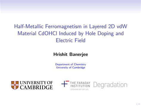 Pdf Half Metallic Ferromagnetism In Layered D Vdw Material Cdohcl