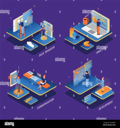 People Using Computer Communication Interfaces Concept 4 Isometric