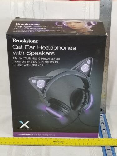 Brookstone Light Up Wired Cat Ear Headphones With Speakers Axent Wear Purple New Ebay