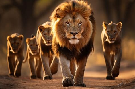 Premium Photo Single Lion Leading A Pack