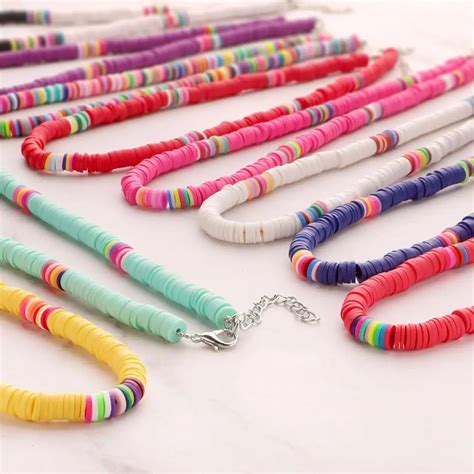 Colors Boho Choker Polymer Clay Necklace Handmade Colorful Beads