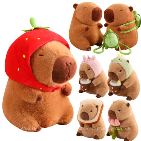 Turtle Backpack Capibara Strawberry Hat Capybara Plush Toy Simulation