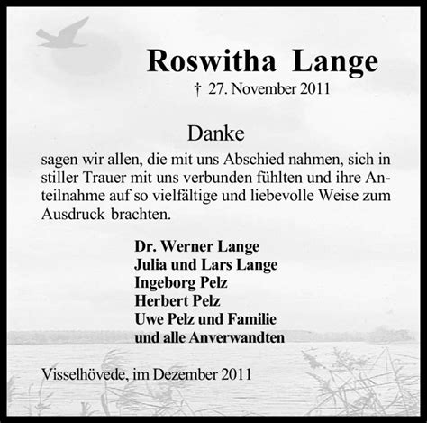 Traueranzeigen Von Roswitha Lange Trauerkreiszeitungde