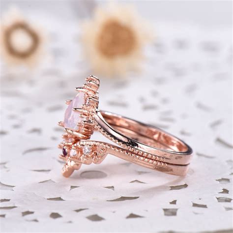 Pear Shaped Blue Topaz Rose Gold Wedding Ring Set Amethyst Cz Etsy