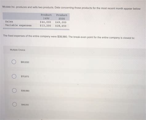 Solved Mcdale Inc Produces And Sells Two Products Data Chegg