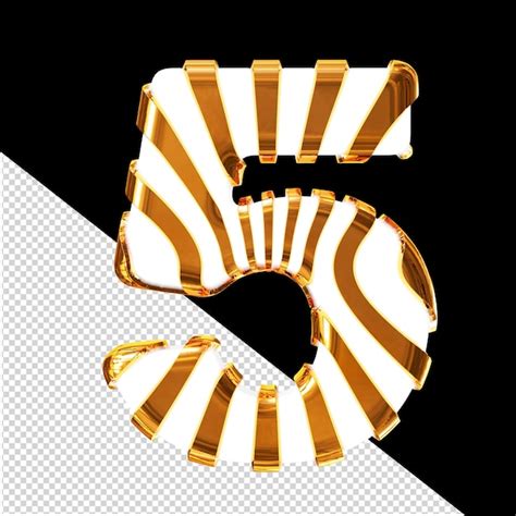 Premium PSD | White 3d symbol with gold thin vertical straps number 5