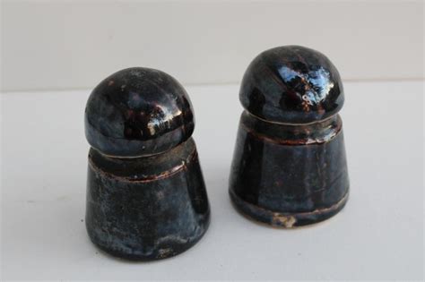 Old Brown Glazed Ceramic Insulators Rustic Vintage Primitive Spools Junk Style