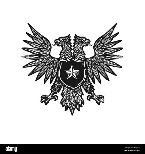 Hand Drawn Double Headed Eagle Crest Vector Illustration Of Russia