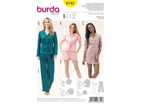 Patron Pyjamas Et Chemise De Nuit Pour Femme Burda 6742