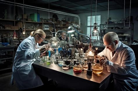 Científicos trabajando en un laboratorio con un microscopio Foto Premium