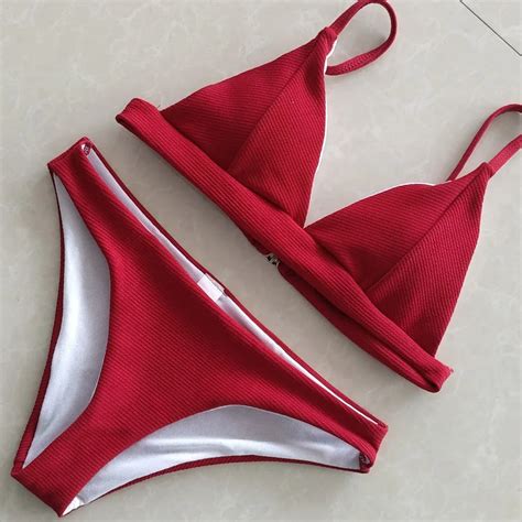 Soild Red Bikinis Women Brazilian Bikinis Summer Adjustable Bandage