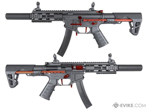 King Arms Pdw Mm Sbr Airsoft Aeg Rifle Color Black Red Silenced