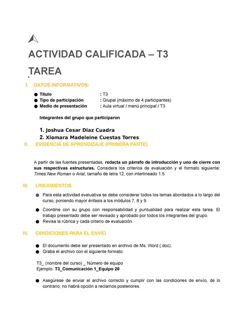 T Comunicaci N Equipo Actividad Calificada T Tarea I Datos