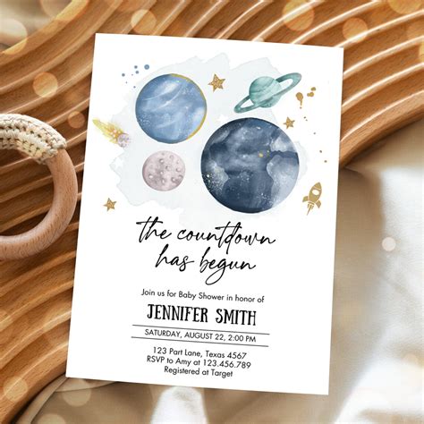 Space Baby Shower Invitation Galaxy Outer Space It S A Boy Blue Planets