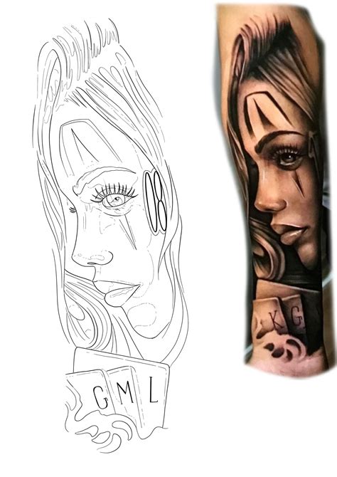 Two Different Tattoos On One Arm And The Other With An Image Of A Woman