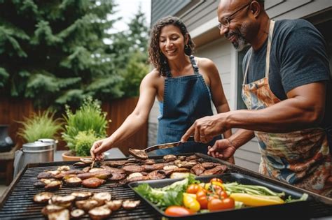 Premium Photo | People cooking summer BBQ dinner at house backyard