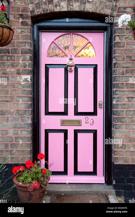 Pink Front Door In The Uk Stock Photo Alamy