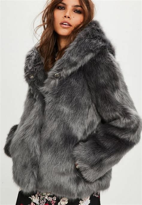 Premium Grey Faux Fur Hooded Coat Faux Fur Hooded Coat Faux Fur Coat Shop Coat