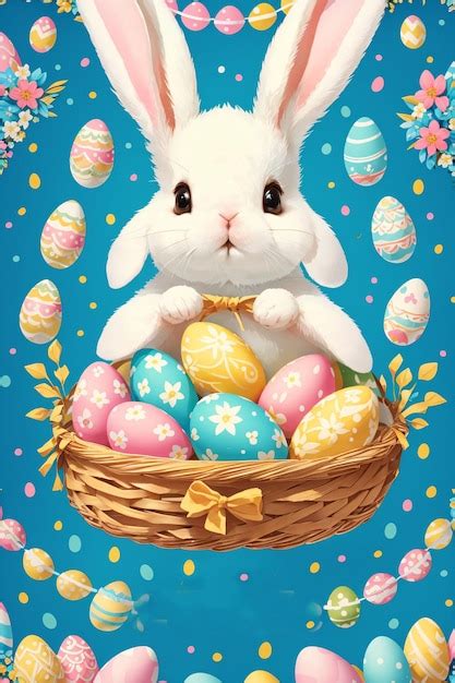 Premium Ai Image Bunny In A Basket With Easter Eggs