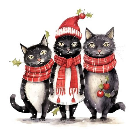 Premium Ai Image There Are Three Cats Wearing Scarves And Hats On A