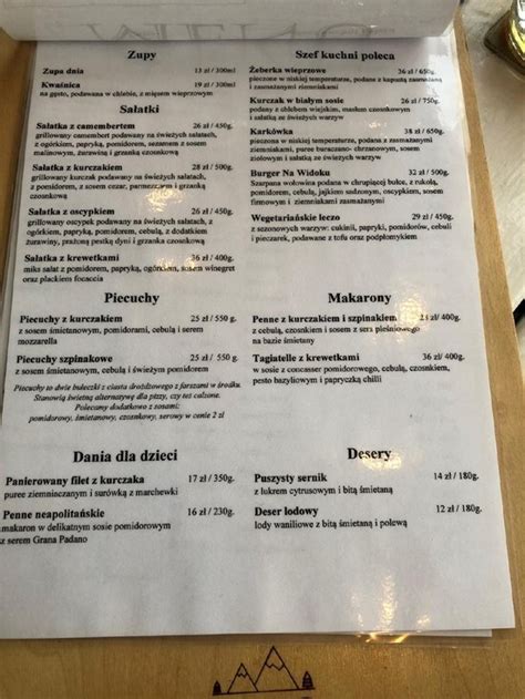 Menu At Bistro Na Widoku Restaurant Szklarska Poreba