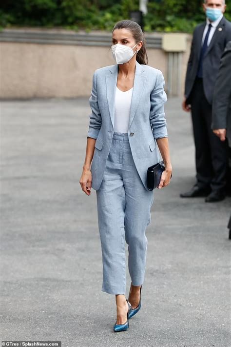 Queen Letizia Is A Smart Casual Vision In A Pastel Suit And A Ponytail
