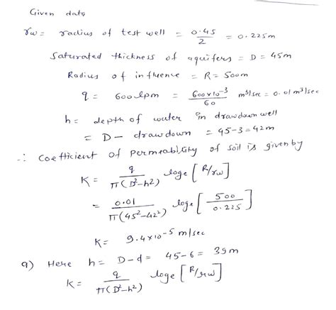 Solved Question 1 A 45 Cm Well In An Unconfined Aquifer Of Saturated