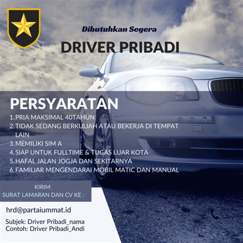 Lowongan Kerja Driver Pribadi di Partai Ummat - LokerJogja.ID