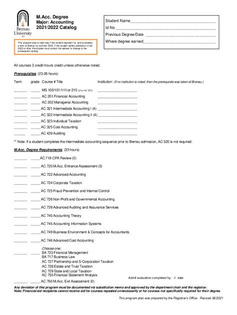 Fillable Online Catalog Brenau M Acc Accounting Fax Email Print