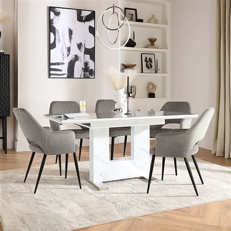 Florence Extending Dining Table Clara Chairs White Marble Effect