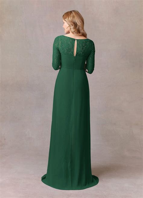 Azazie Leonine Dark Green A Line Scoop Lace Chiffon Dress Azazie