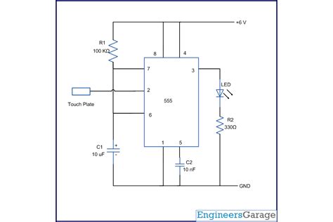 Touch switch using monostable mode of 555 timer IC