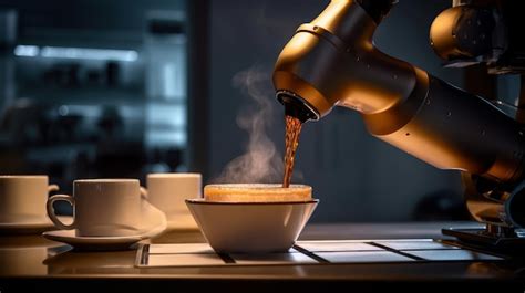 Premium AI Image A Closeup Shot Of A Robot Barista Pouring Steamed