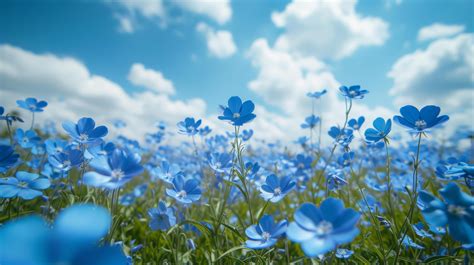 AI generated Beautiful natural background with blue flower field and ...