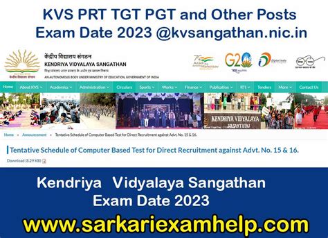 Kvs Exam Date 2023 Tgt Pgt Librarian Kendriya Vidyalaya Sangathan