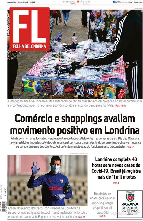 Capa Folha Londrina Edição Segunda11 De Maio De 2020