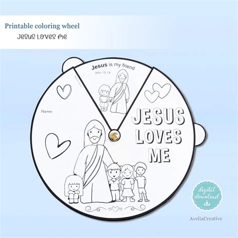 Jesus Loves Me Printable Coloring Wheel Instant Download Kids Bible