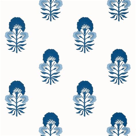 T Tybee Bud Wallpaper Blue And White From The Thibaut Kismet