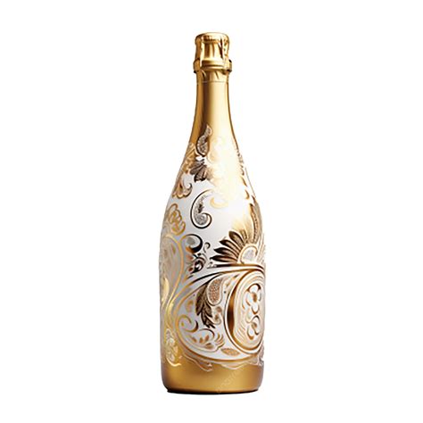 Decorated Bottle Of Golden Champagne White Background D Clipart