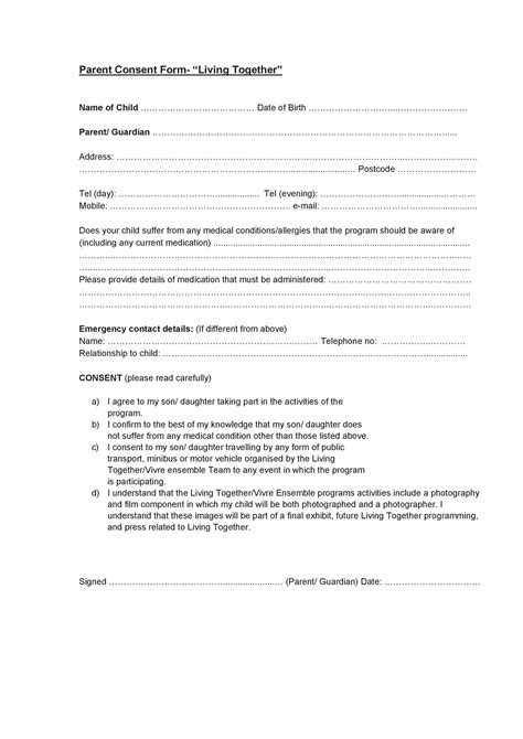 Printable Parental Consent Form Templates Templatelab