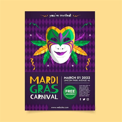 Plantilla De Volante Vertical De Mardi Gras Plano Vector Gratis