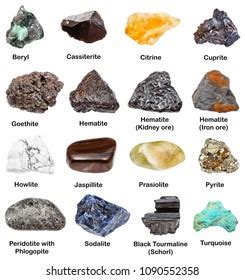 Collection Raw Minerals Ores Names Isolated Stock Photo